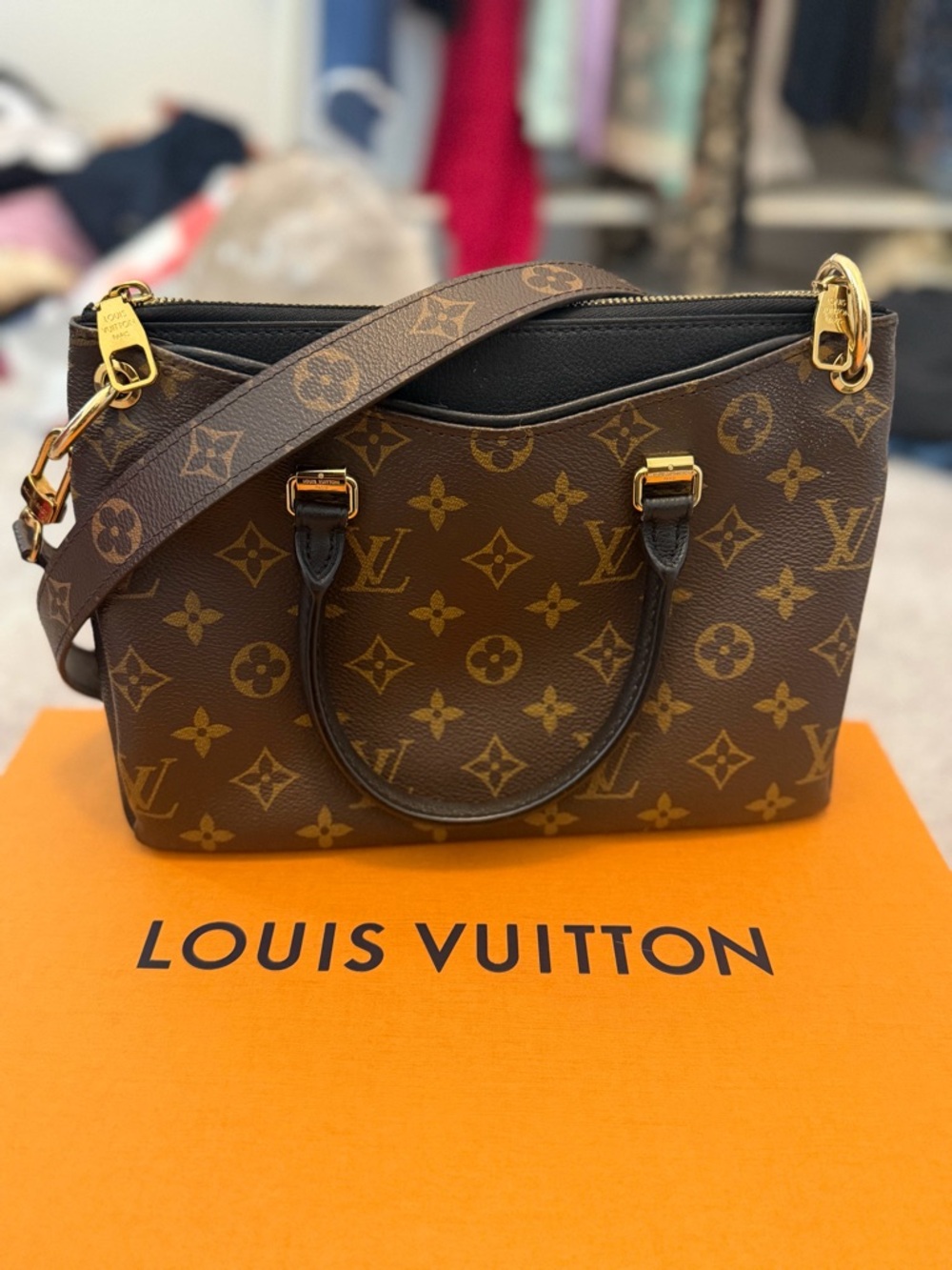 Louis Vuitton Brown Monogram Canvas Satchel with Gold Hardware